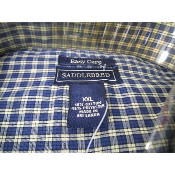 Mens Saddlebred Easy Care Navy Yellow Windowpane Mini Check XXL Shirt New - Picture 3 of 12